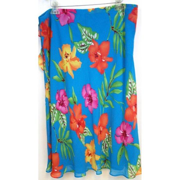 NWT CHAPS Woman Tropical Floral Ruffles Long Flowy Skirt Size XL Elastic Waist - Picture 3 of 9